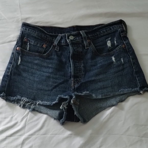 Dark Blue Distressed Women's Jean Shorts - Picture 1 of 1